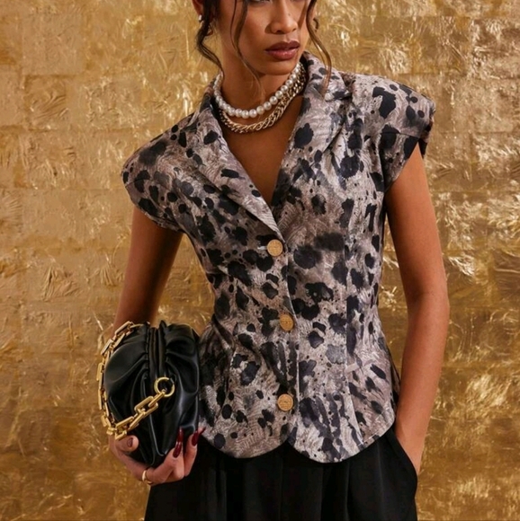 Women's Fashion Splatter Print Wide Shoulder Jacket For Autumn - Picture 3 of 5